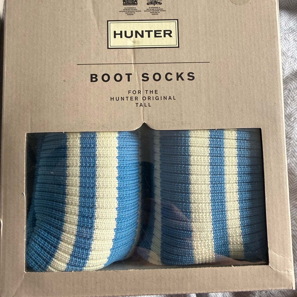Hunter Blue and Cream Striped Boot Socks